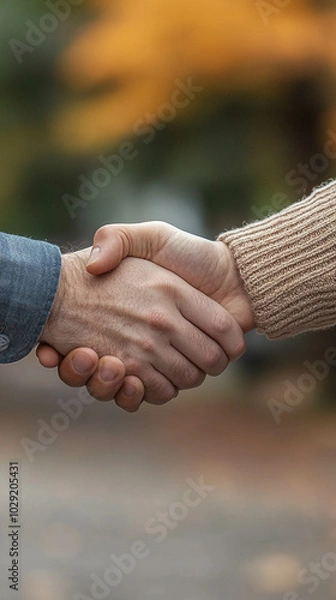 Fototapeta Close friends or family members reconciling, smiling and shaking hands