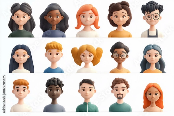 Obraz  3d avatar collage of people of different genders on a white background