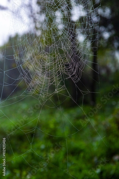 Fototapeta Spider on a spider web in the forest, close-up 