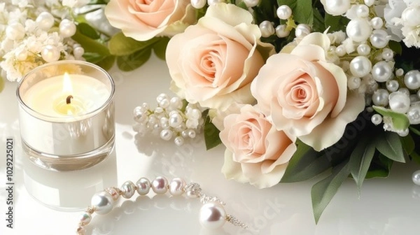 Fototapeta Elegant Floral Arrangement with Roses and Candlelight