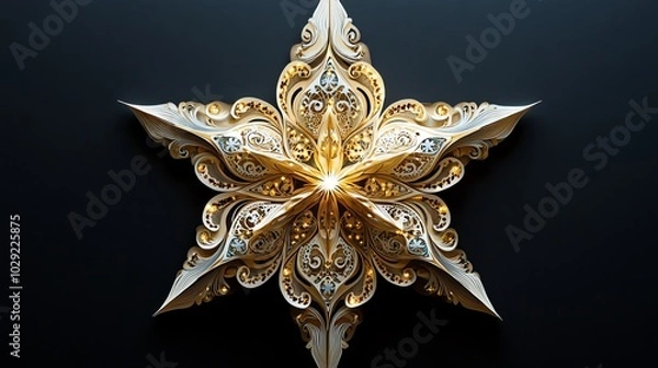 Obraz Paper cut star with symmetrical points and detailed patterns, forming a festive, balanced design, paper cut star, symmetrical holiday decor