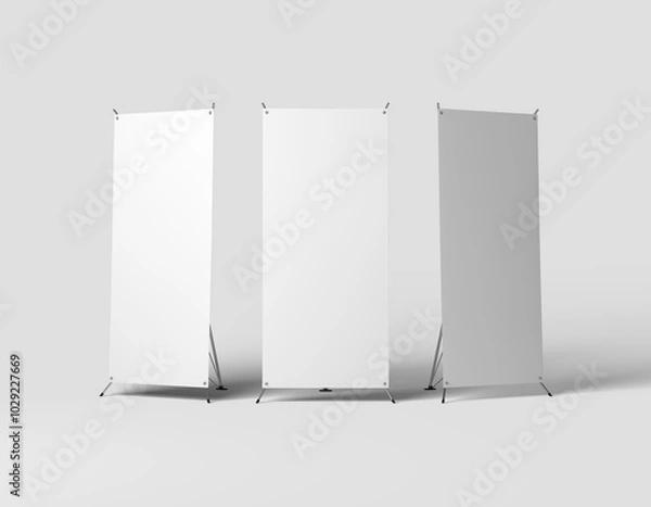 Fototapeta Front view three x stand banner mockup