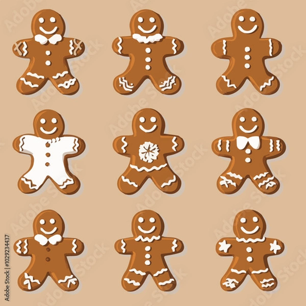 Fototapeta Vector set of Christmas gingerbread cookie