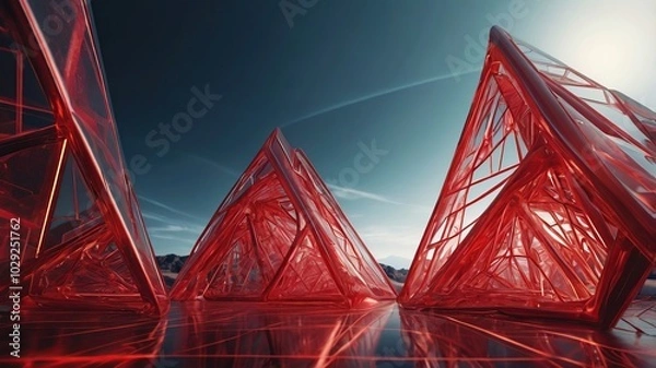 Obraz geometric abstraction with red pyramids background