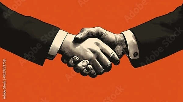 Fototapeta Business, agreement or handshake with zoom for cooperation, welcome or thank you for meeting. Partnership, shaking hands or contact with greeting for b2b or teamwork, collaboration or success