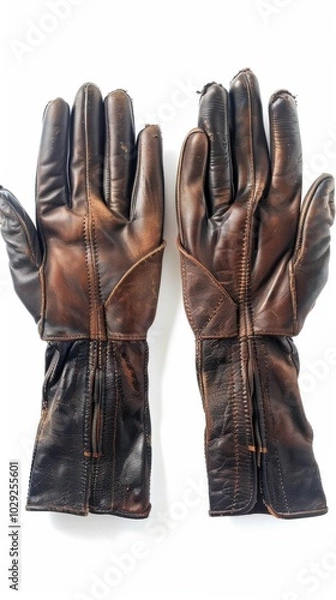 Fototapeta Pair of leather gloves, white background, 4K hyperrealistic photo