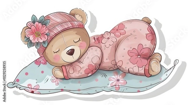 Fototapeta cartoon baby bear wearing pink pajamas 