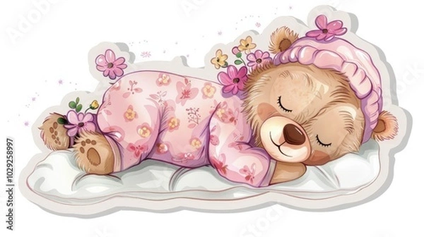 Fototapeta cartoon baby bear wearing pink pajamas 