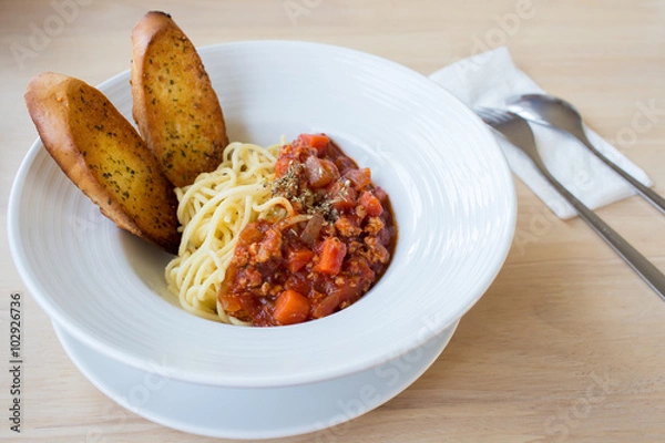 Obraz Spaghetti with Pork and Tomato Sauce