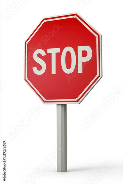 Fototapeta Red stop sign isolated on white background