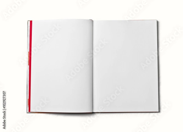Obraz Blank open book isolated on white background. Front view. Paper texture. Clipping path. Mock up.