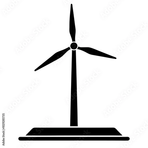 Fototapeta A single offshore wind turbine with three blades and a monopile foundation on a white background