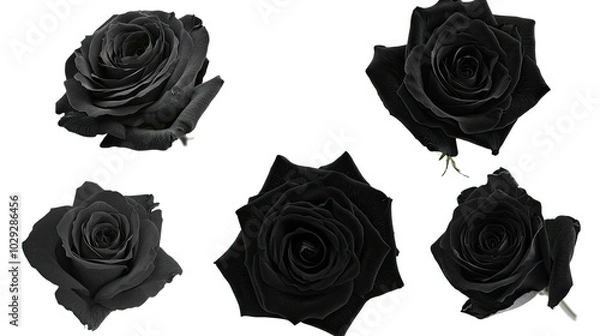 Fototapeta Collection of Elegant Black Roses Isolated on a White Background Generative AI