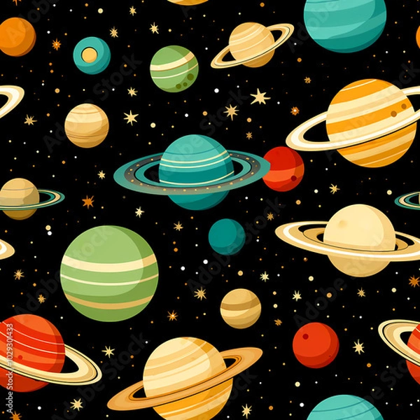 Fototapeta Futuristic Space Pattern with Planets and Orbit Lines