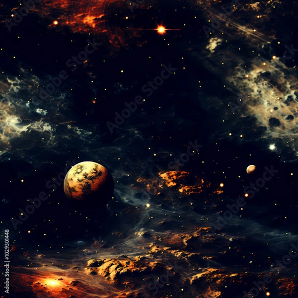 Fototapeta Futuristic Space Pattern with Planets and Orbit Lines