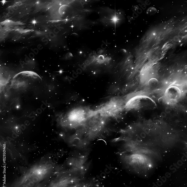 Fototapeta Futuristic Space Pattern with Planets and Orbit Lines