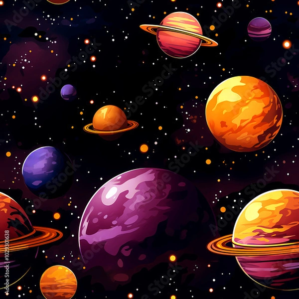 Fototapeta Futuristic Space Pattern with Planets and Orbit Lines