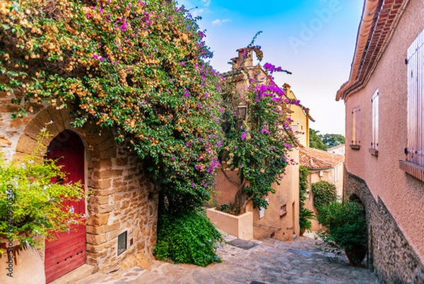 Fototapeta Medieval village of Bormes-les-Mimosas, in the Var, in Provence, France.
