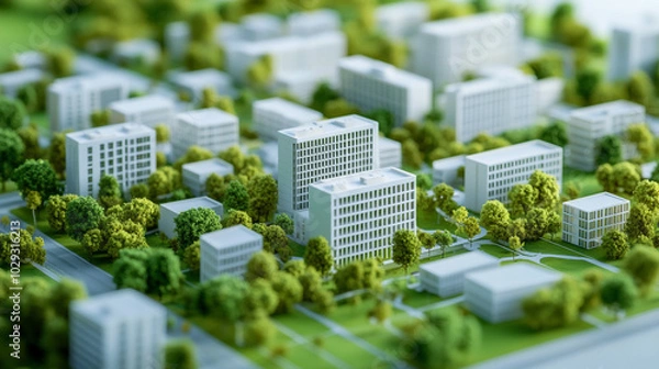 Fototapeta Miniature City Model with Green Spaces and Buildings