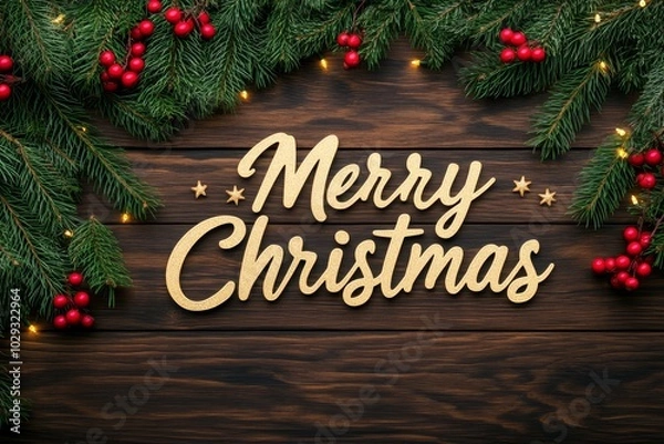 Fototapeta Festive joy celebrating the spirit of christmas with pine branches and cheer