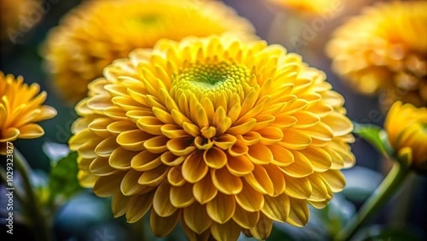 Obraz Vibrant Yellow Chrysanthemum Macro Shot for Stunning Floral Backgrounds