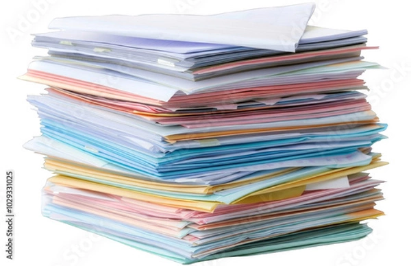 Fototapeta Colorful Pile of School Papers and Documents - Isolated on White