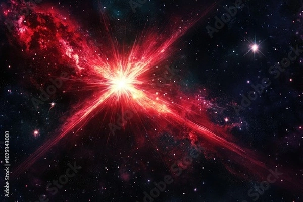 Obraz Gleaming Star in Celestial Merry Cosmos. Festive Red Xmas Sparkle