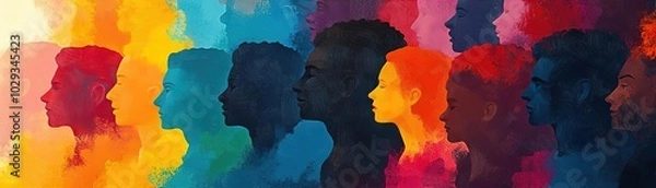 Fototapeta Colorful abstract silhouettes highlighting diversity and individuality in a vibrant artistic representation.