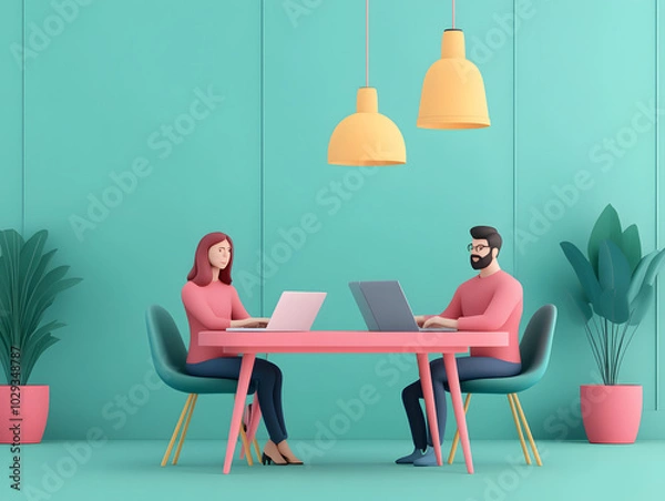 Fototapeta Entrepreneurs Collaborating on a Business Plan in a Modern Workspace