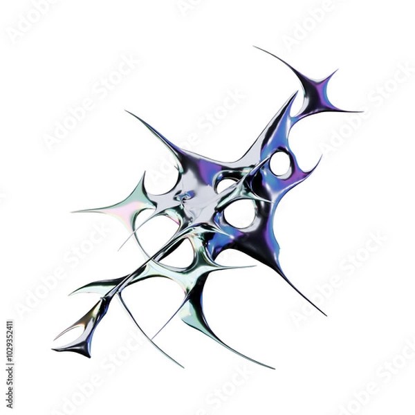 Fototapeta 3D render showcasing futuristic iridescent chrome metallic type