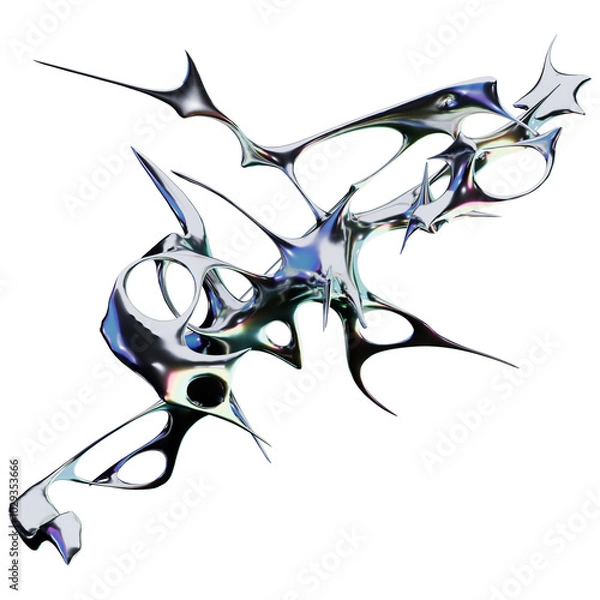 Fototapeta Futuristic chrome type with 3D render and iridescent metallics
