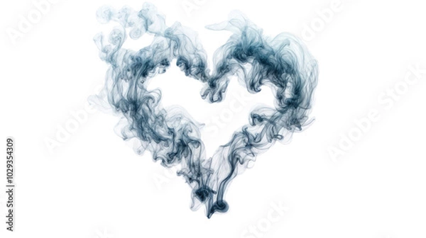 Fototapeta Heart-shaped smoke swirling in artistic cloud form isolated on transparent background, abstract love concept