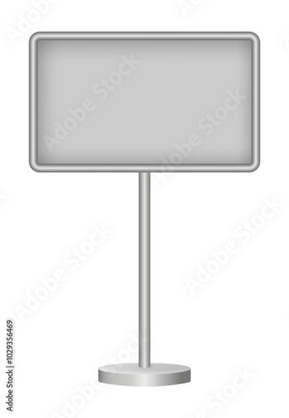 Fototapeta Gray signboard with metal pole isolated on a transparent background. Rectangular signpost. 3D metal roadside pointer. Blank billboard	
