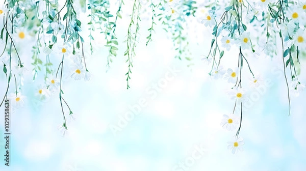 Fototapeta Harmonious Chinese Painting Showcasing Wildflowers and Willow Trees in a Calm Landscape