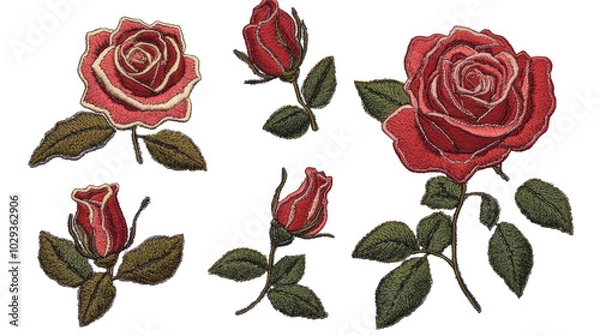 Fototapeta Embroidered Rose Patch Stickers for Decorative Craft Projects Generative AI