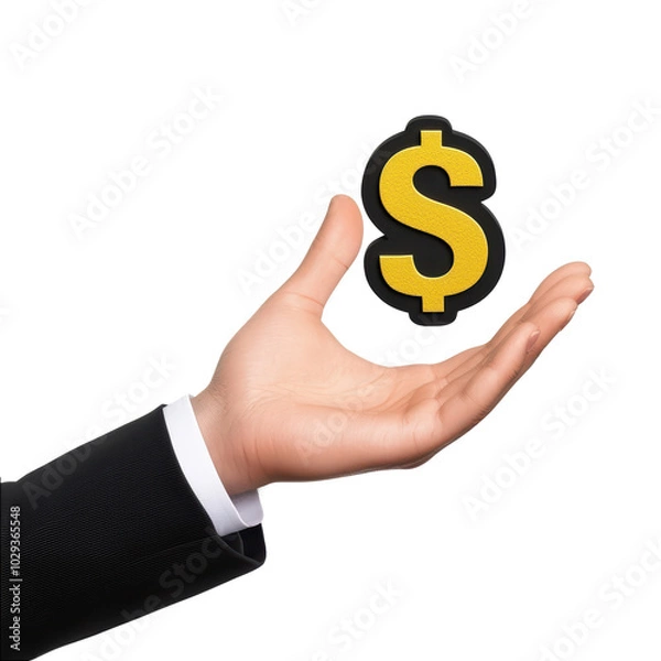 Fototapeta A hand holds a dollar sign symbolizing finance and investment opportunities, isolated on a white background. isolated on transparent background.