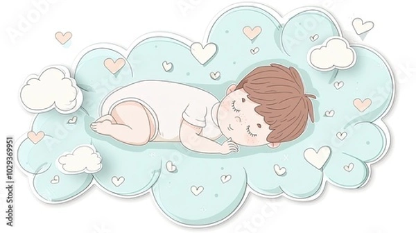 Fototapeta a baby sleeping on clouds