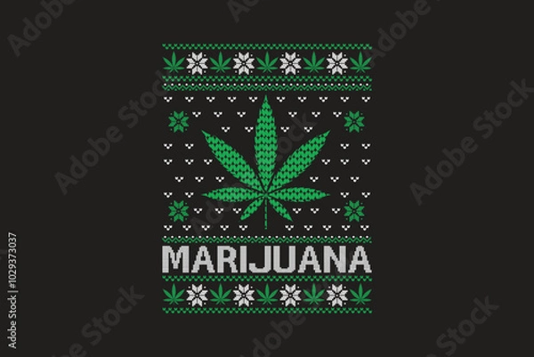 Fototapeta Marijuana, Ugly Christmas t-shirt sweater Pattern design