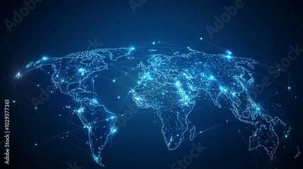 Obraz World Map Depicting Interconnectedness with Glowing Points and Lines