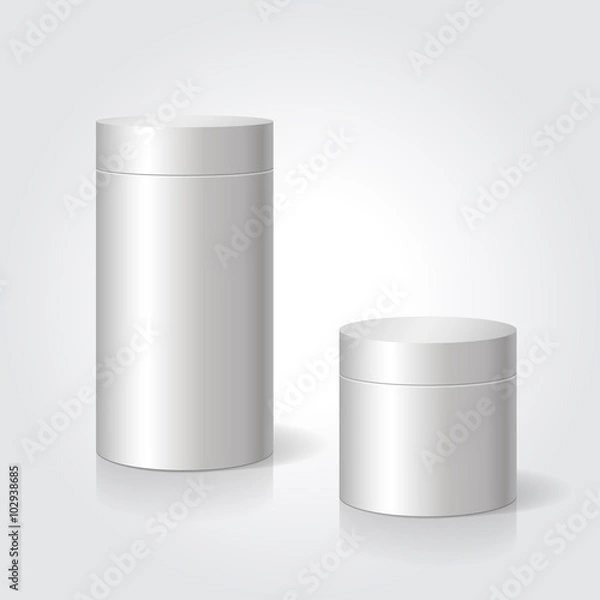Fototapeta Realistic blank white package box mock up to advertise goods. Cylindrical container. 