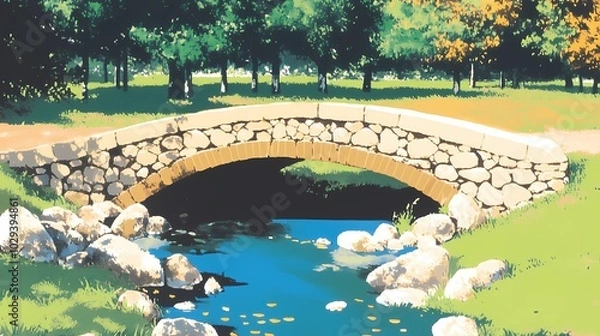 Obraz Bridge in an autumn park surrounded by vibrant fall leaves, creating a peaceful and serene seasonal landscape ideal for nature visuals.