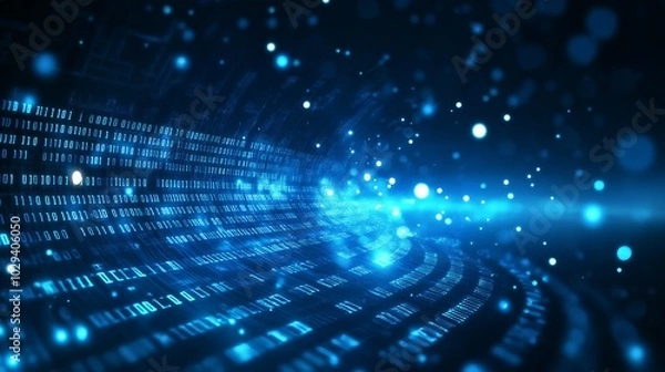 Fototapeta Futuristic binary code flow in a digital landscape, symbolizing data streams, technology, and the modern digital world, Generative AI