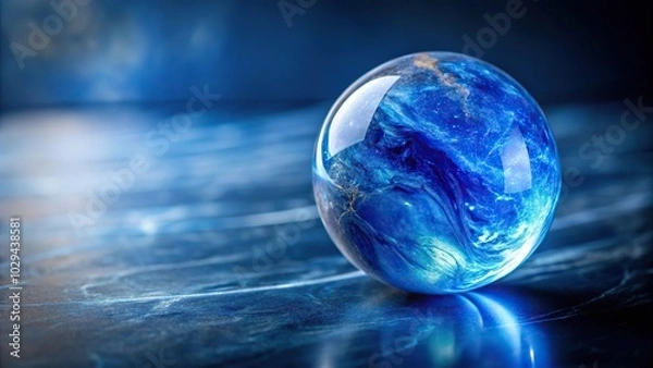 Obraz Sapphire blue marble with shimmering veins reminiscent of a serene ocean Panoramic