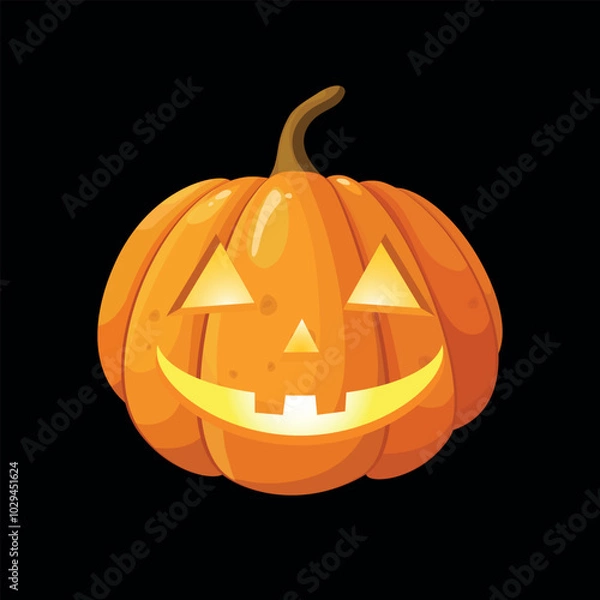 Fototapeta Halloween Pumpkin Jack-o-Lantern Vector Illustration. Carved Smiling Face with a Happy, Friendly Expression. Joyful, Spooky Decorations, Holiday Clipart, and Festive Designs. Isolated on a Background
