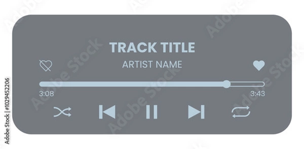 Obraz Music media player interface template. Music player vector design. Graphic mediaplayer panel template for mobile app. Modern playback of music application. Vector Illustration.