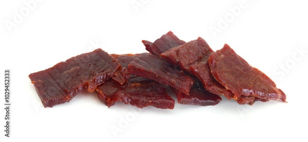 Obraz Beef jerky pieces on white background