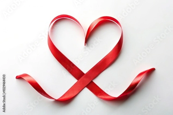 Obraz red ribbon heart isolated on white background minimalist