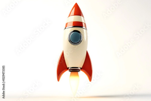 Fototapeta illustration of a cartoon-style rocket launching into space, isolated on a white background