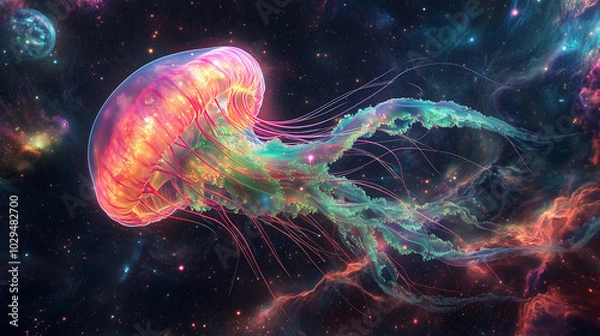 Fototapeta Cosmic Jellyfish: A Surreal Journey Through the Galaxy