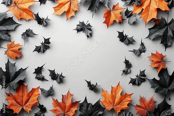 Fototapeta halloween flat lay composition with pumpkins treats  on white background top view halloween banner mockup party invitation card template.